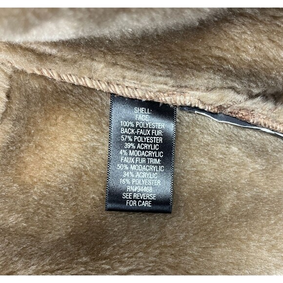 Faux Suede Jacket Womens SZ XL Faux Fur Trim Hood Embroidered Floral Soft Brown - Picture 9 of 11